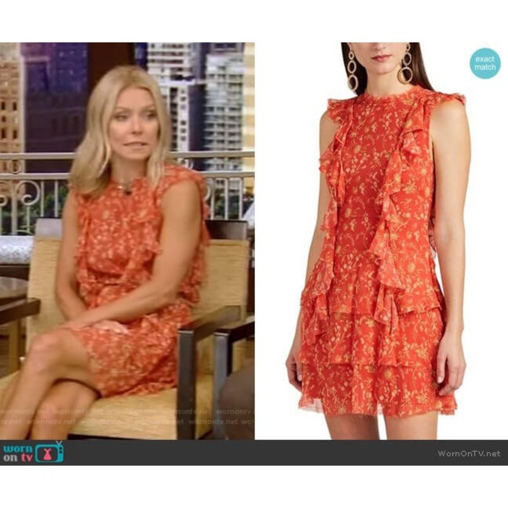 SIR the Label Orange Floral Silk Ruffle‎ Tiered Mini Dress Size